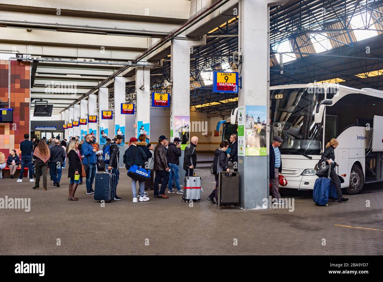 Lisbon, Portugal - 3 March 2020: Sete Rios Bus Terminal Station. People  boarding a bus Stock Photo - Alamy