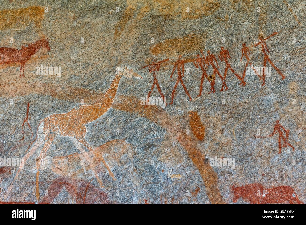 San rock art seen in Inanke Cave Matobo National Park Zimbabwe Stock Photo