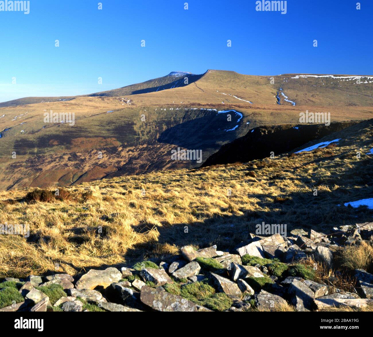 Corn Du and Pen Y Fan from Craig Cerrig Gleisiad, Brecon Beacons National Park, Wales Stock Photo
