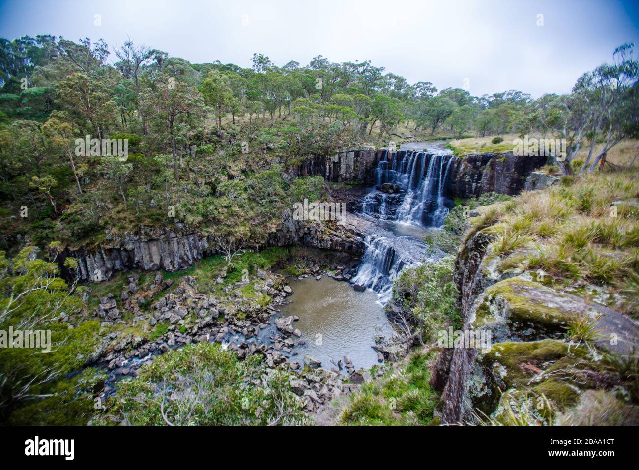 Water cascades down a beautiful waterfall in the Blue Mountains, NSW, Australia Stock Photo