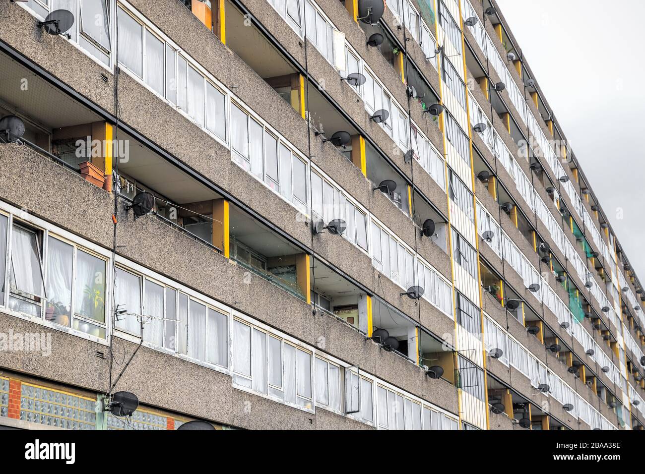 Facade of council tower block Taplow, part of the Aylesbury Estate located in Walworth, South East London Stock Photo
