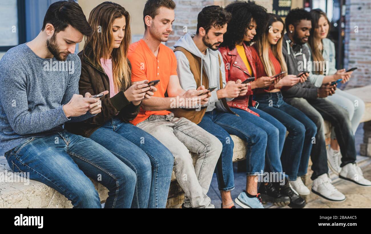 Youth addicted for the smartphone and social media networks. Young 