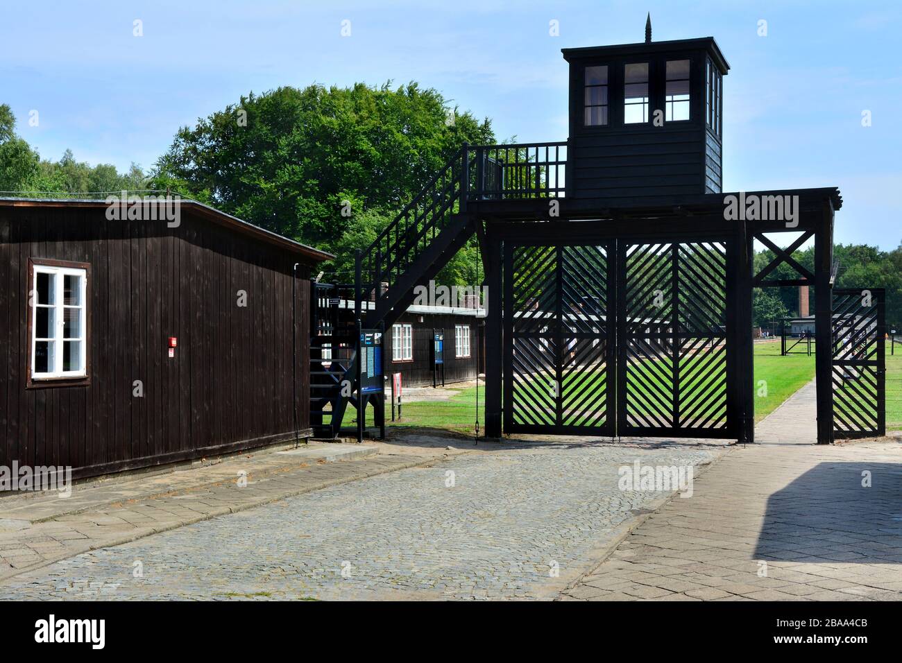 Entry gate in concentration camp Stutthof, Poland Stock Photo