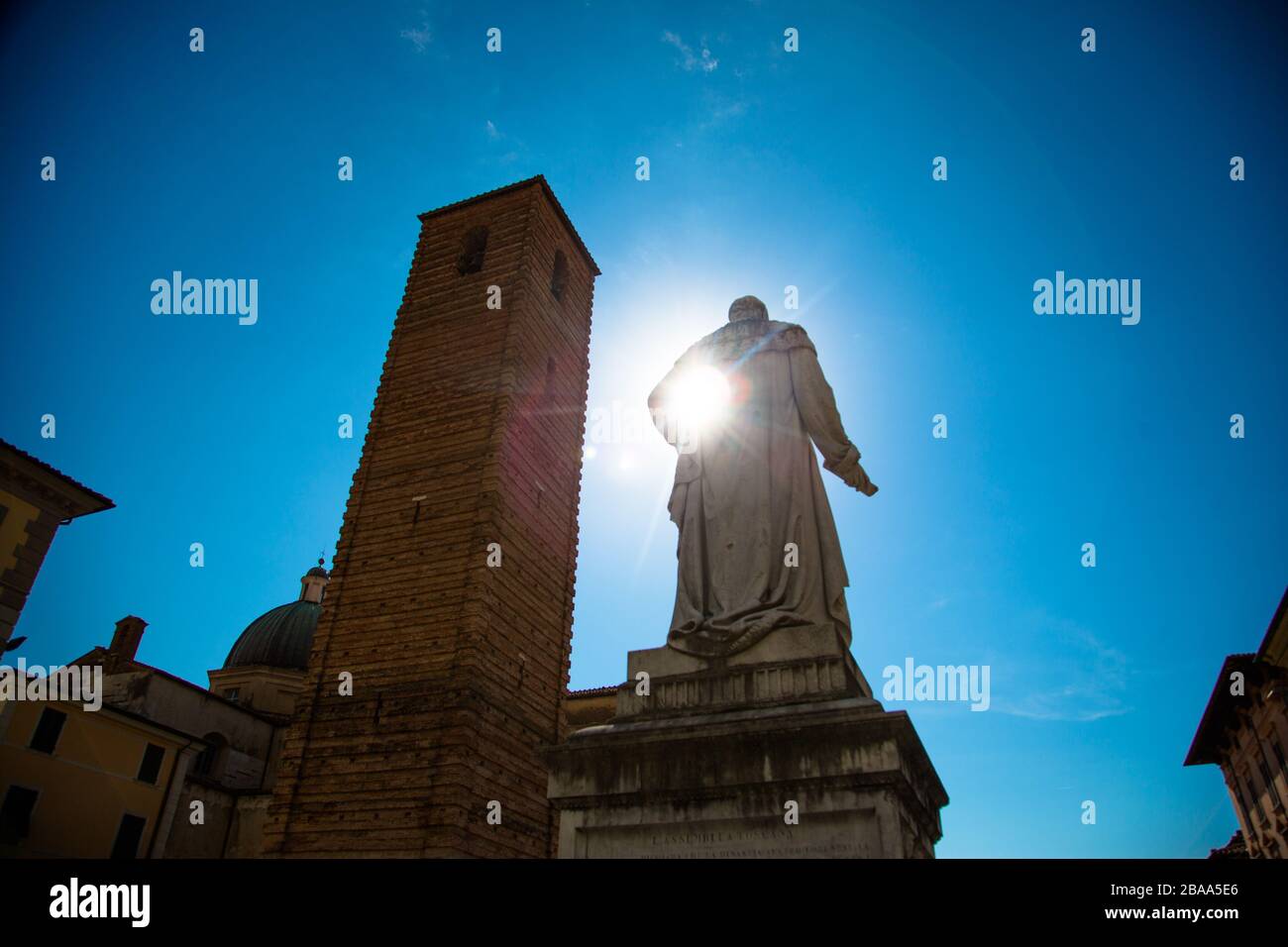 The statue of Leopoldo II situated in the main square of Massa, Italy in a beautiful blue sky day. Stock Photo