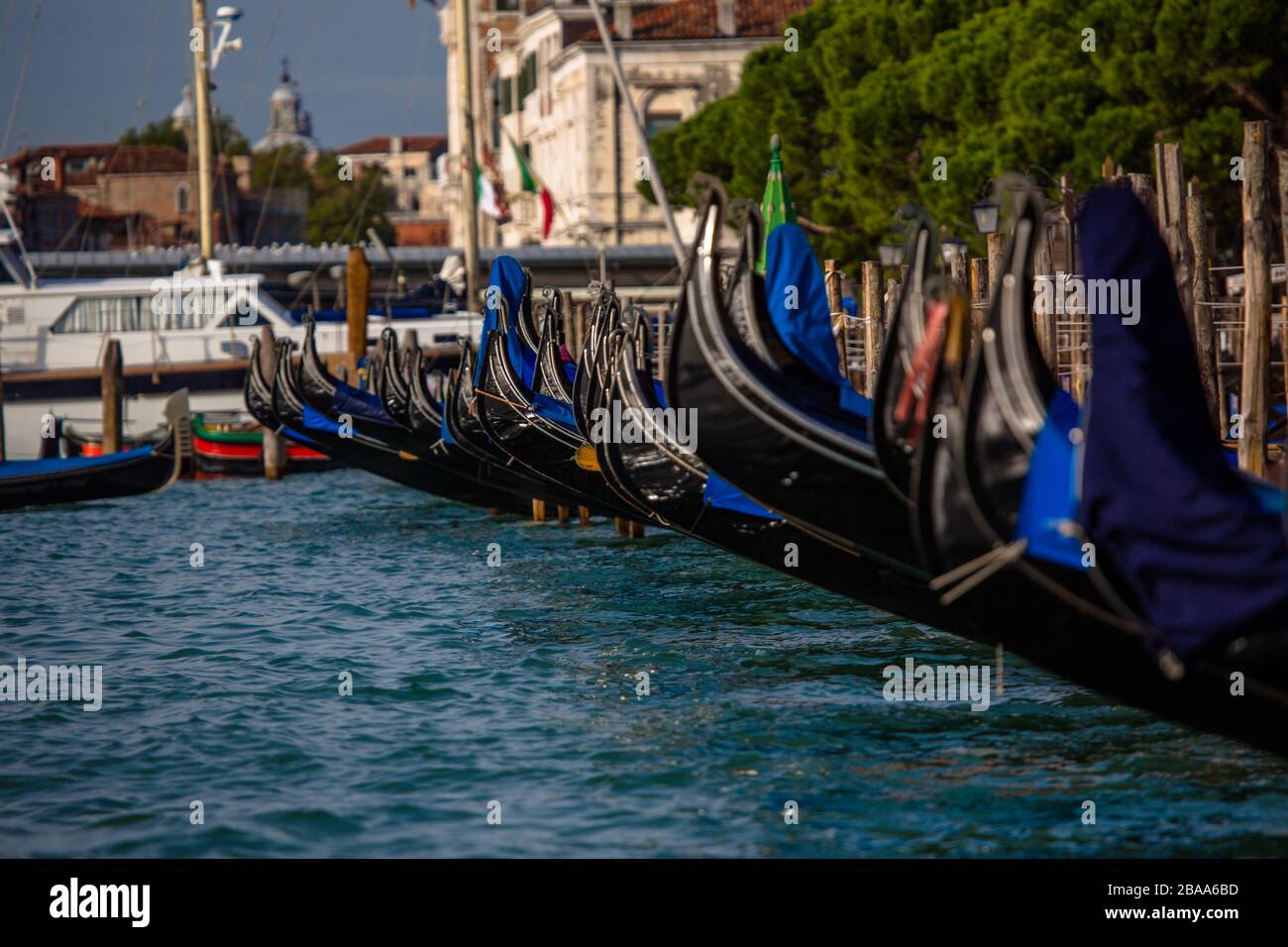 Hundreds of gondolas moored during Italy's quarantine period, Venice, Italy Stock Photo