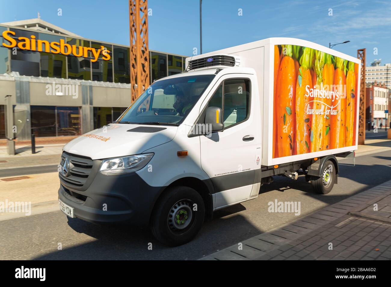 SouthendonSea, UK. 26th Mar, 2020. A sainsburys delivery van leaves
