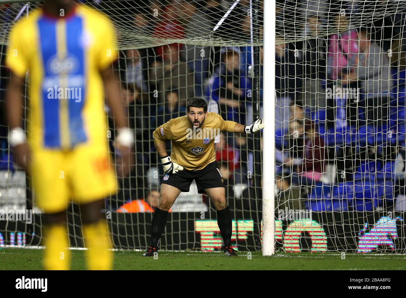 Crystal Palace goalkeeper Julian Speroni lines up his defensive wall Stock Photo