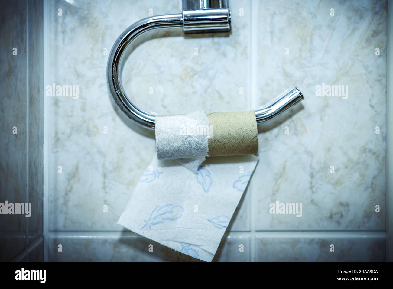 Empty toilet paper role, Leere Toilettenpapierrolle Stock Photo