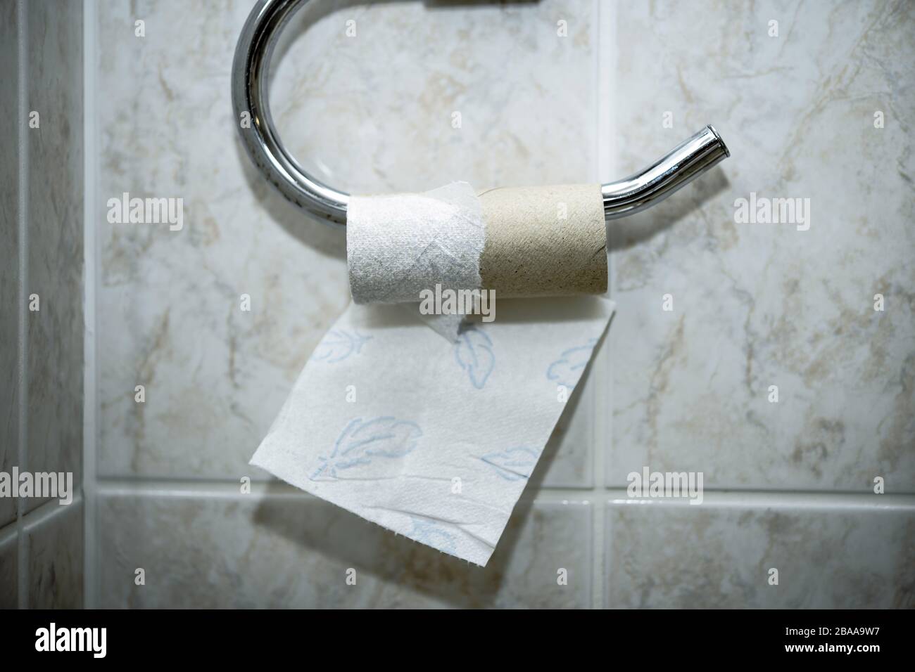 Empty toilet paper role, Leere Toilettenpapierrolle Stock Photo