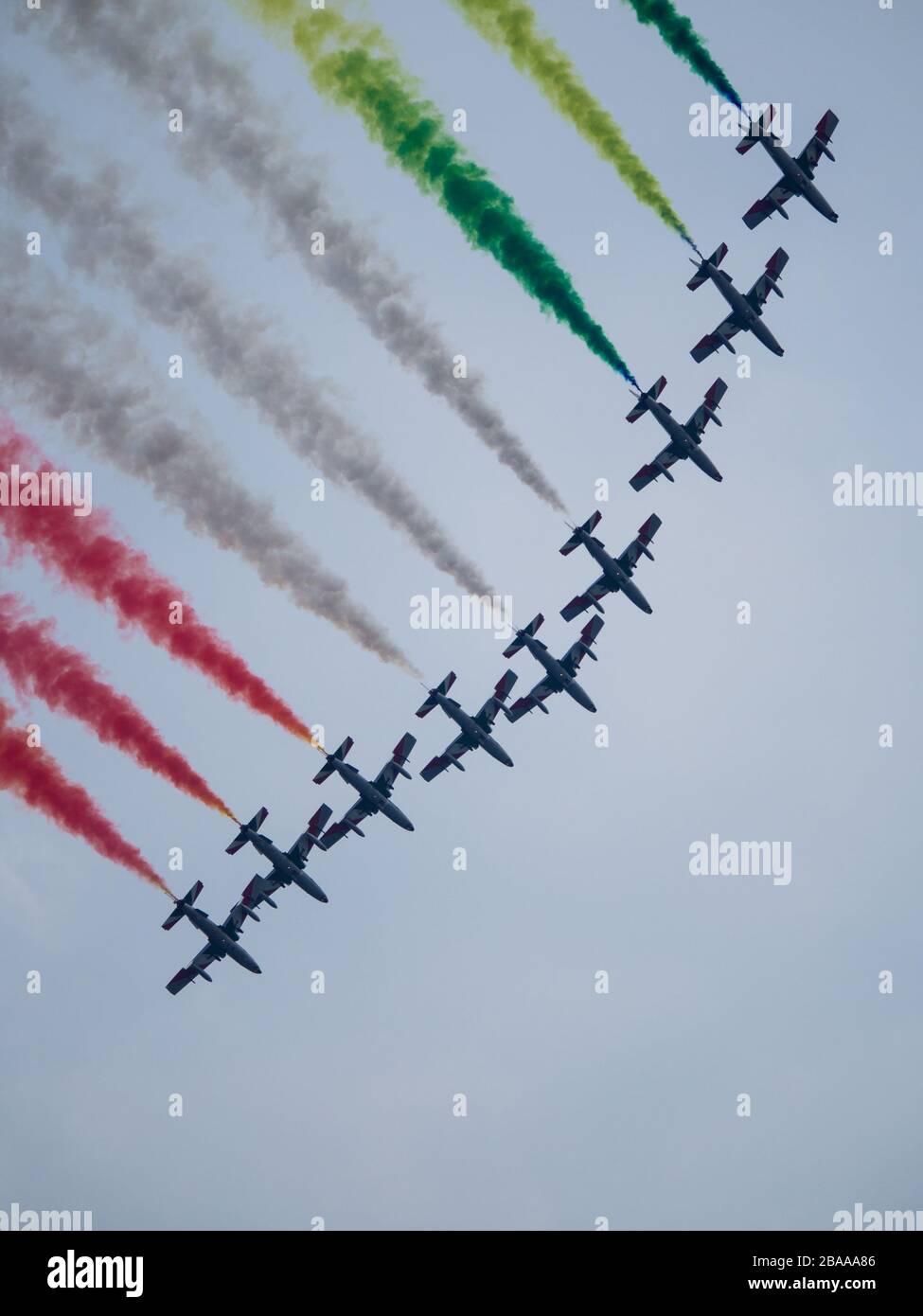 Aerobatic airshow with italian flag colors Stock Photo Alamy