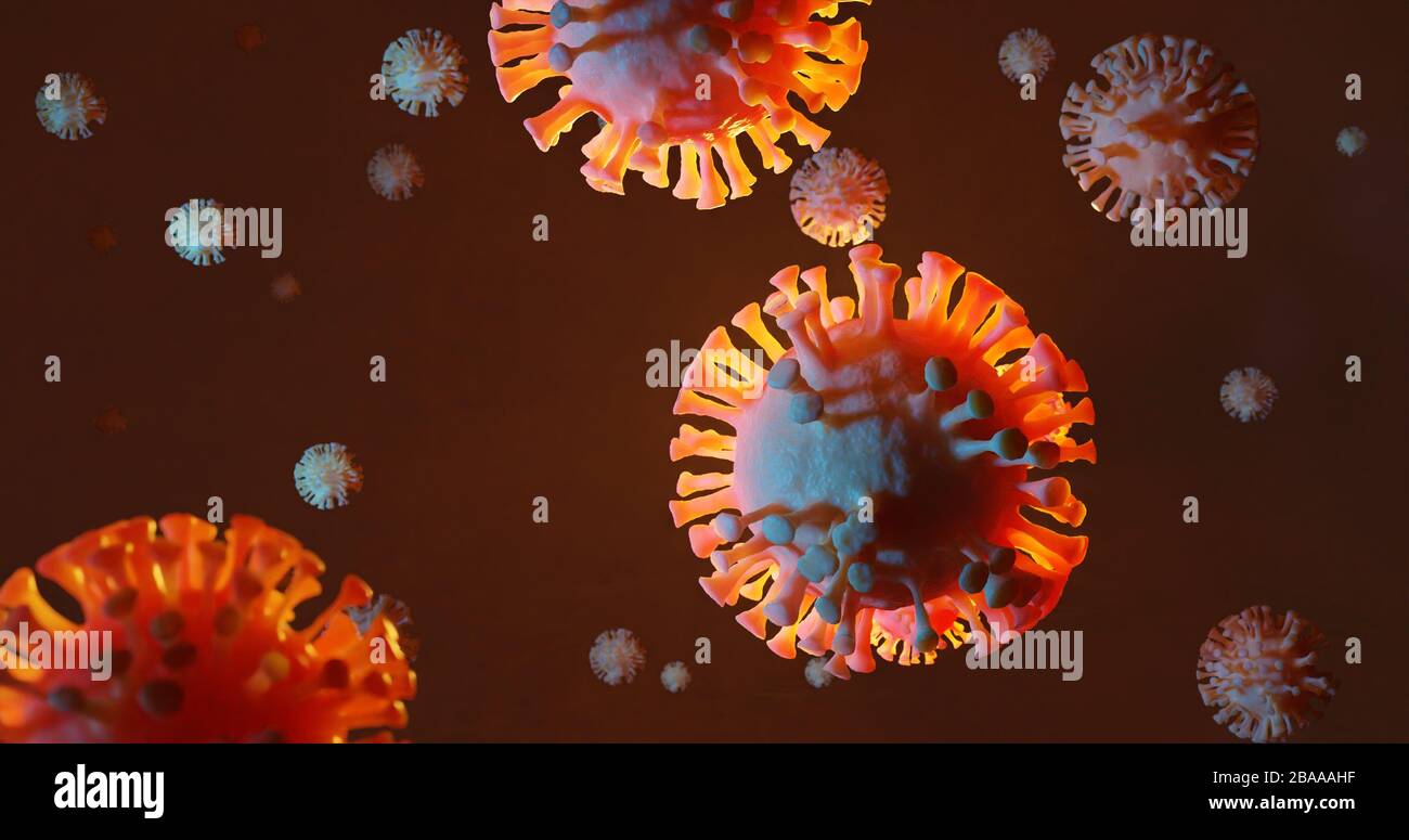 3d Chinese coronavirus covid-19 flu microscopic bacterial representation, 3d illustration Stock Photo