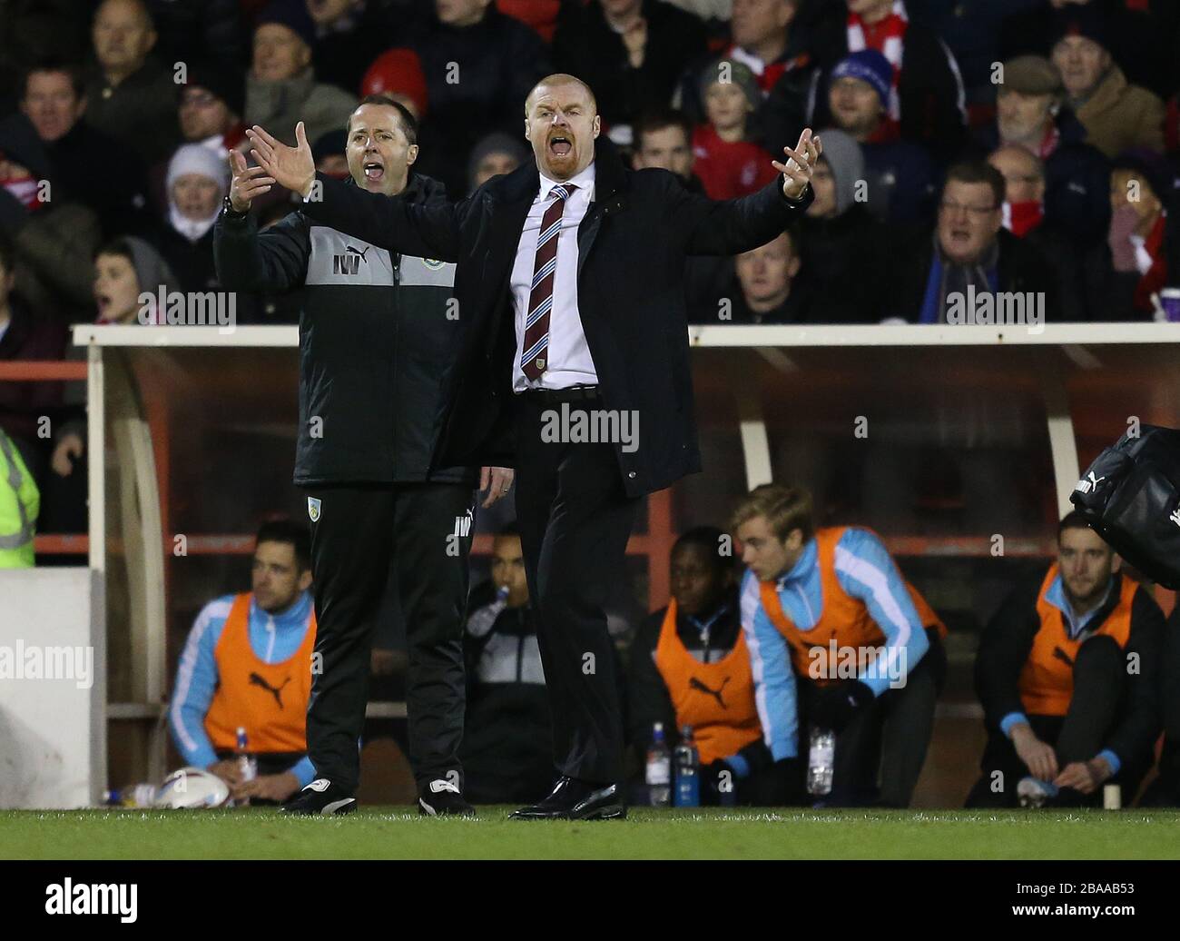 Burnley's  manager Sean Dyche shouts from his technical area Stock Photo