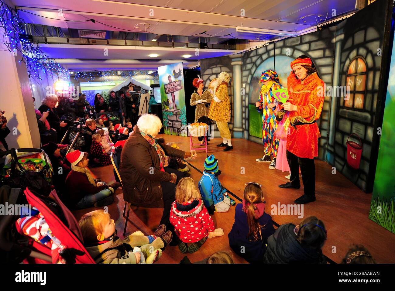 Performers during the Sleep Beauty Pantomime at Sandown Park. Stock Photo
