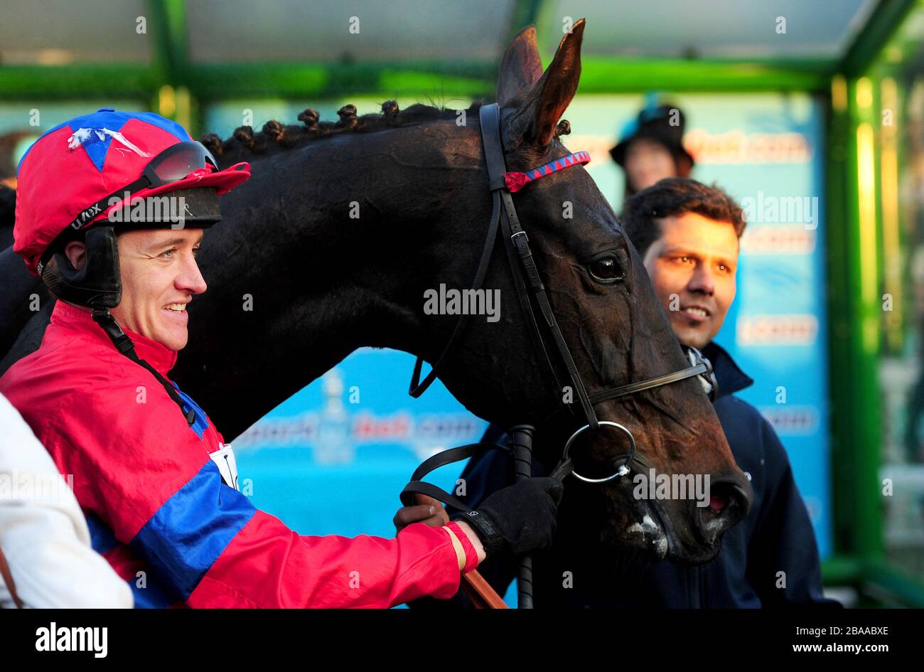 Jockey Barry Geraghty and Sprinter Sacre after winning the Sportingbet Tingle Creek Steeple Chase Stock Photo