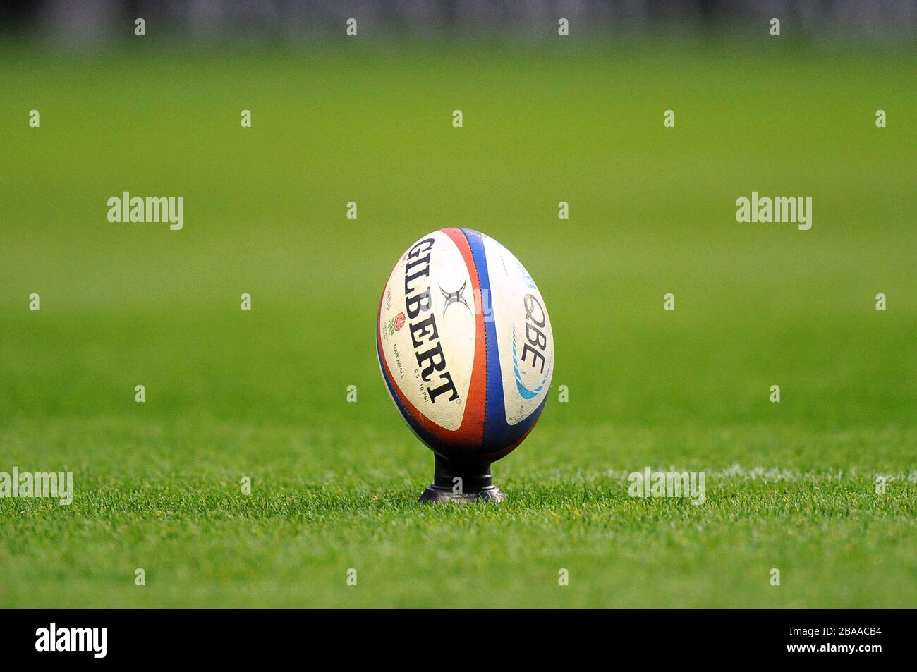 Rugby ball on a kicking tee Stock Photo - Alamy