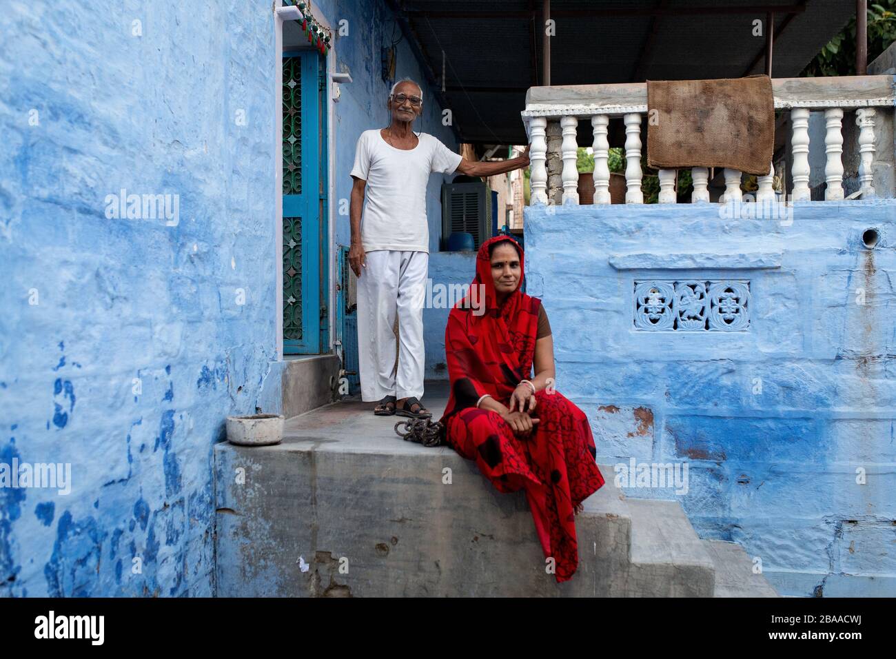 Woman and man in Blue City, Jodhpur, India Stock Photo - Alamy