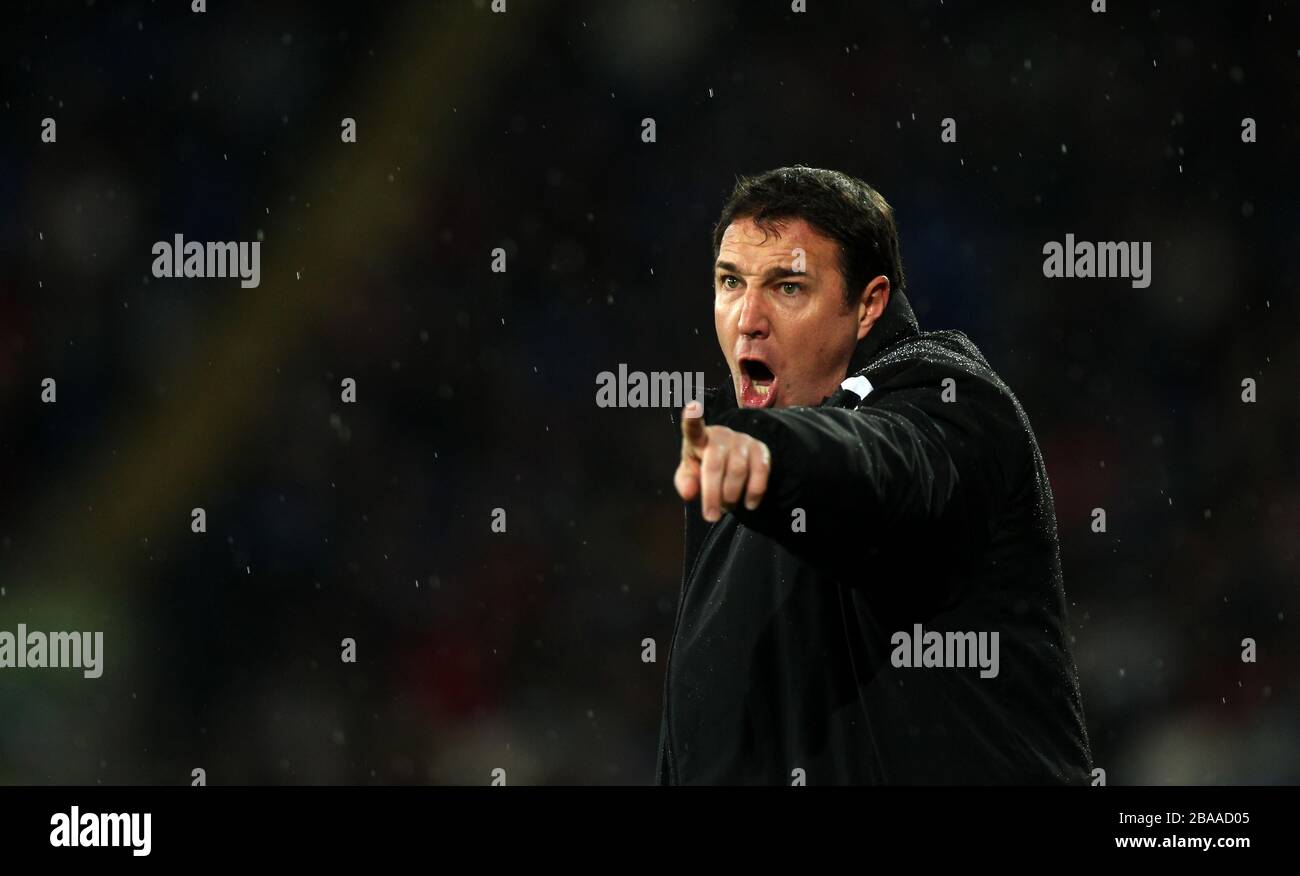 Cardiff City's manager Malky Mackay shouts out instruction's during the match Stock Photo
