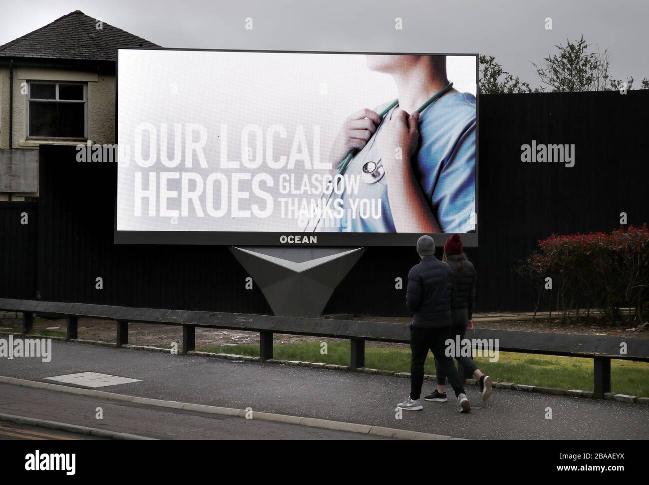 An advertising billboard in Glasgow displays a message in support of