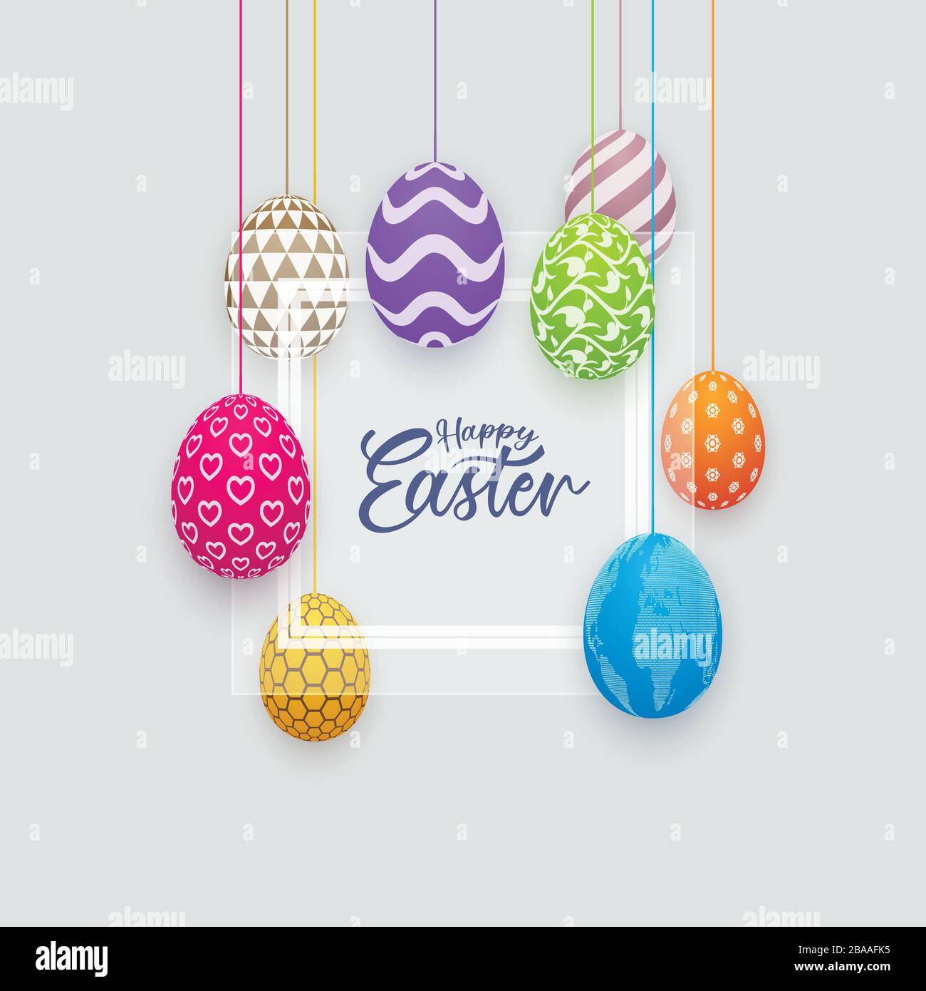Colorful patterned Easter eggs with glazed glass. Happy Easter banner design. Stock Vector