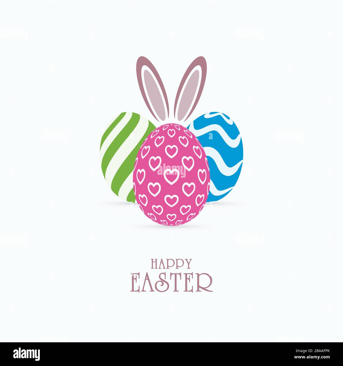 Colorful patterned Easter eggs and bunny ears. Happy Easter banner design. Stock Vector
