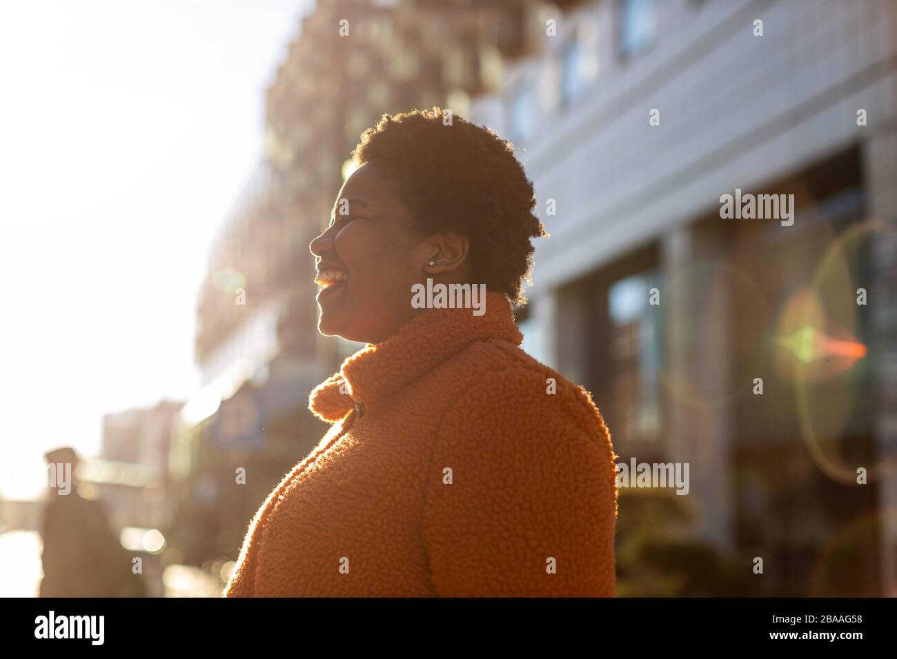 Afro american woman in an urban city area Stock Photo