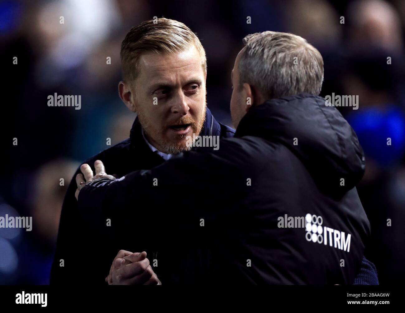 Sheffield Wednesday manager Garry Monk (left) and Charlton Athletic manager Lee Bowyer Stock Photo