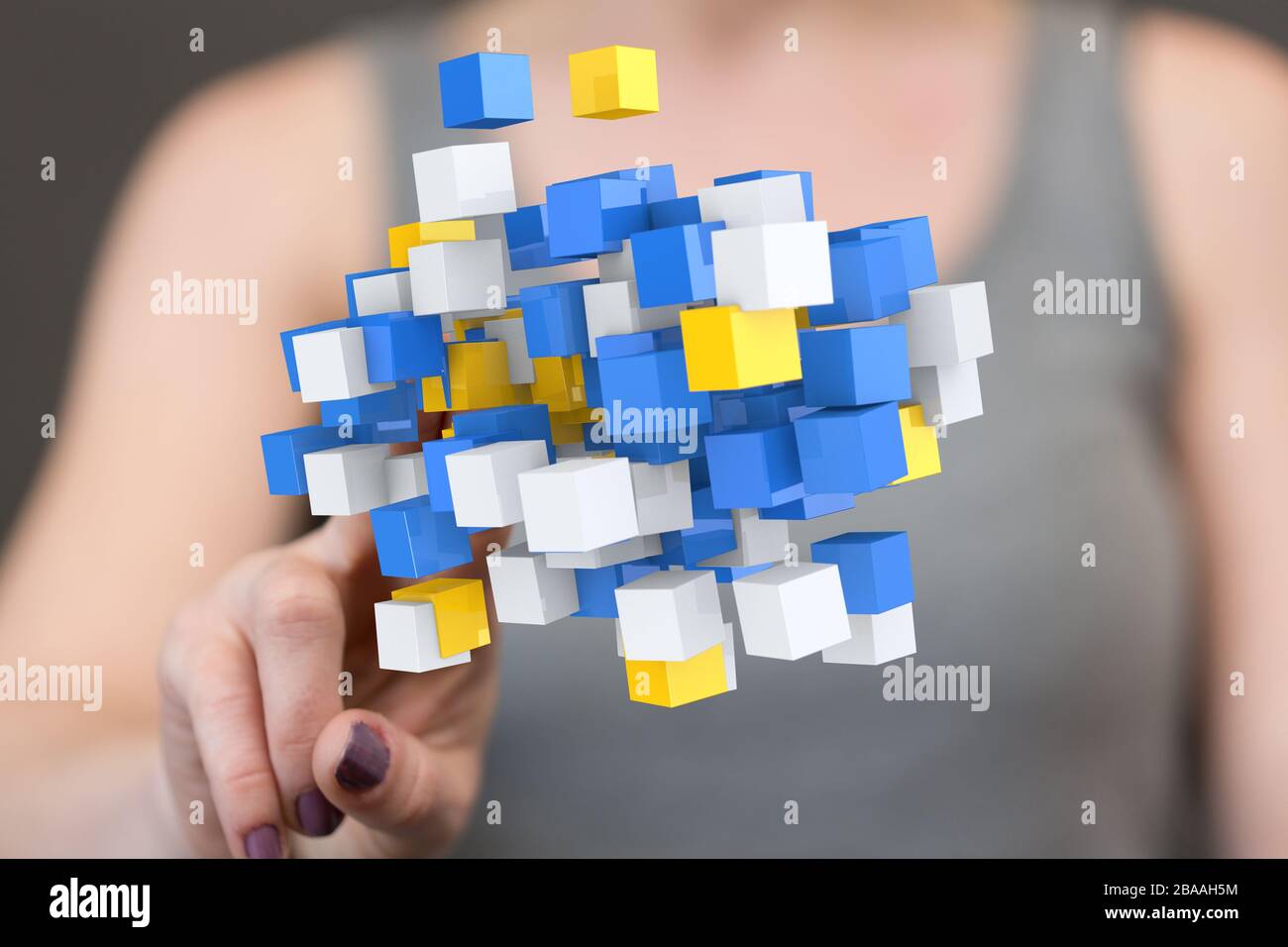 cloud connected to many objects on a virtual screen Stock Photo