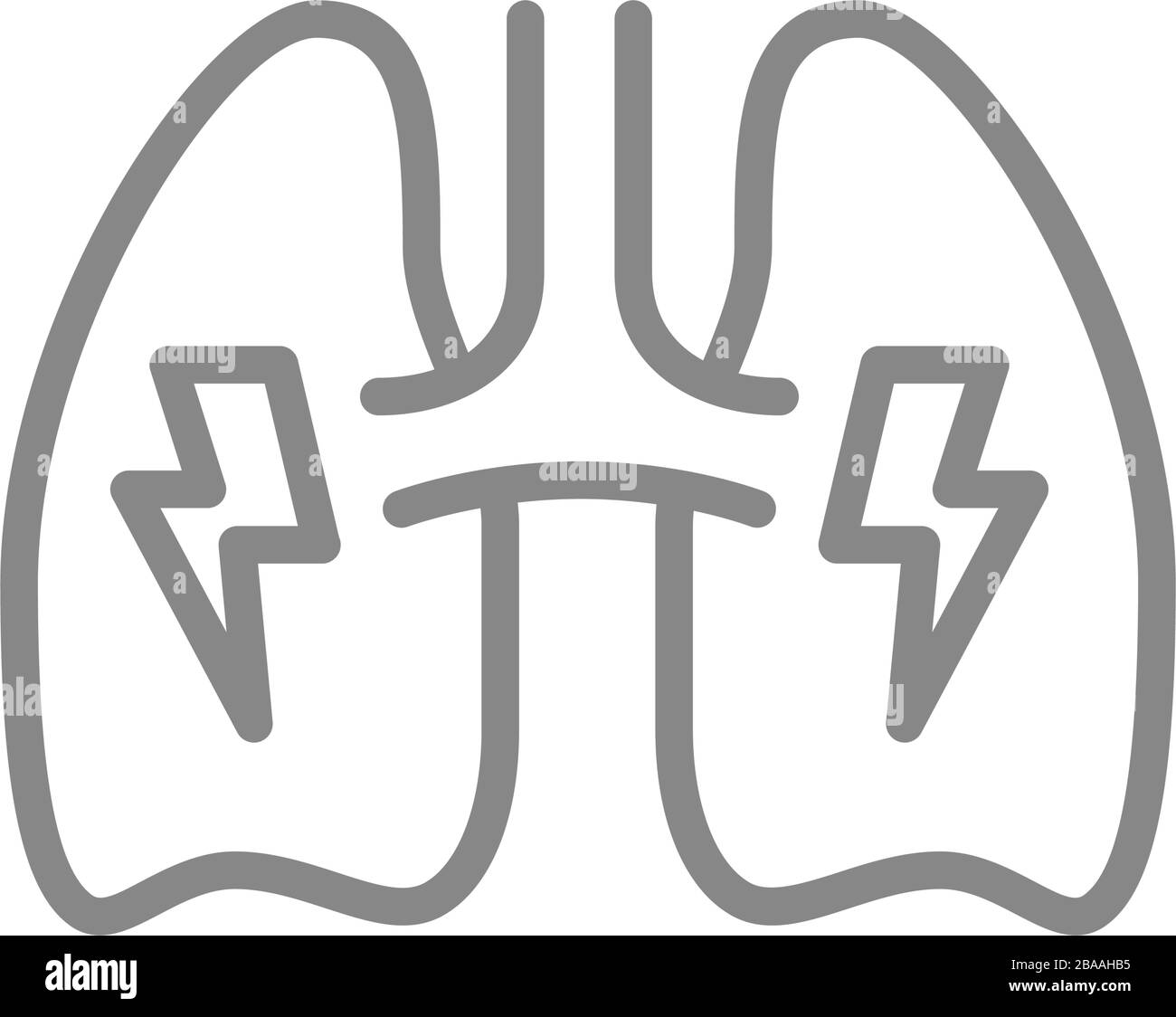 Lungs with acute pain line icon. Danger of lung disease symbol Stock Vector