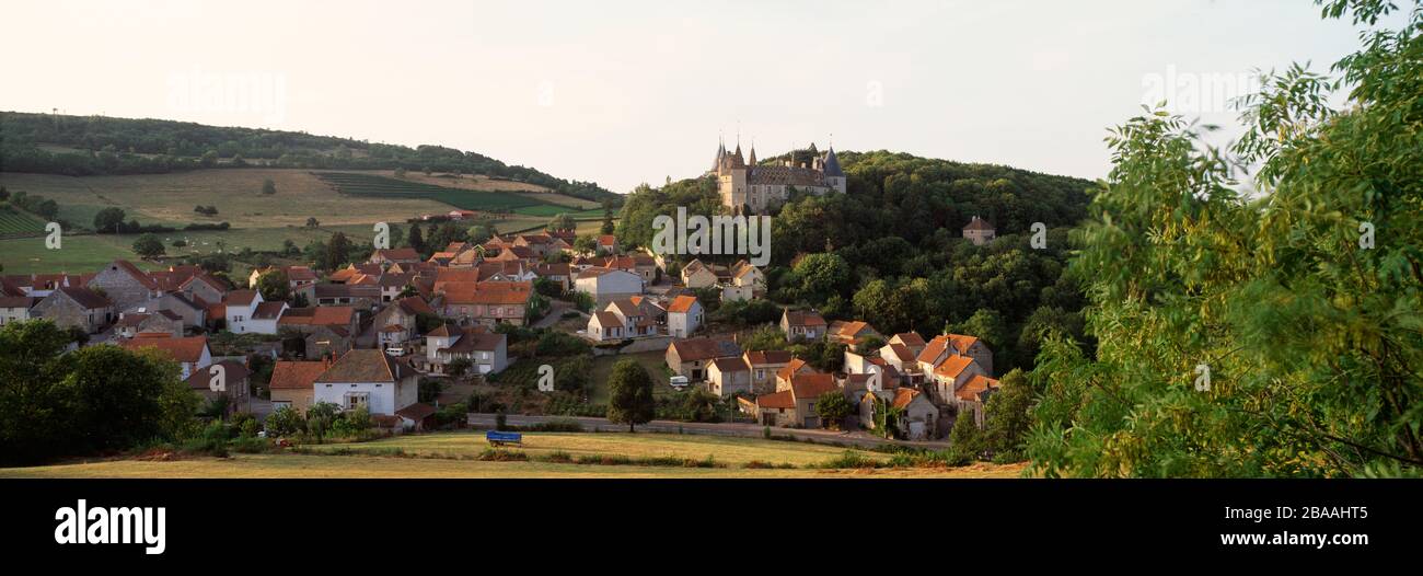 Scenic landscape with La Rochepot castle, Burgundy, France Stock Photo