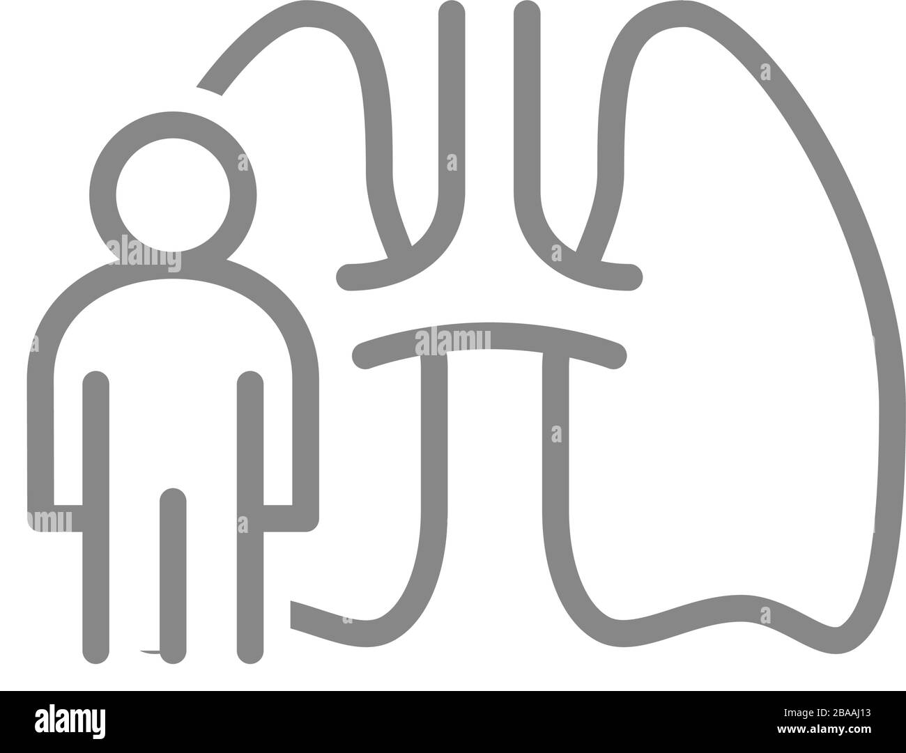 Lungs with man line icon. Human respiratory system, healthy organ symbol Stock Vector