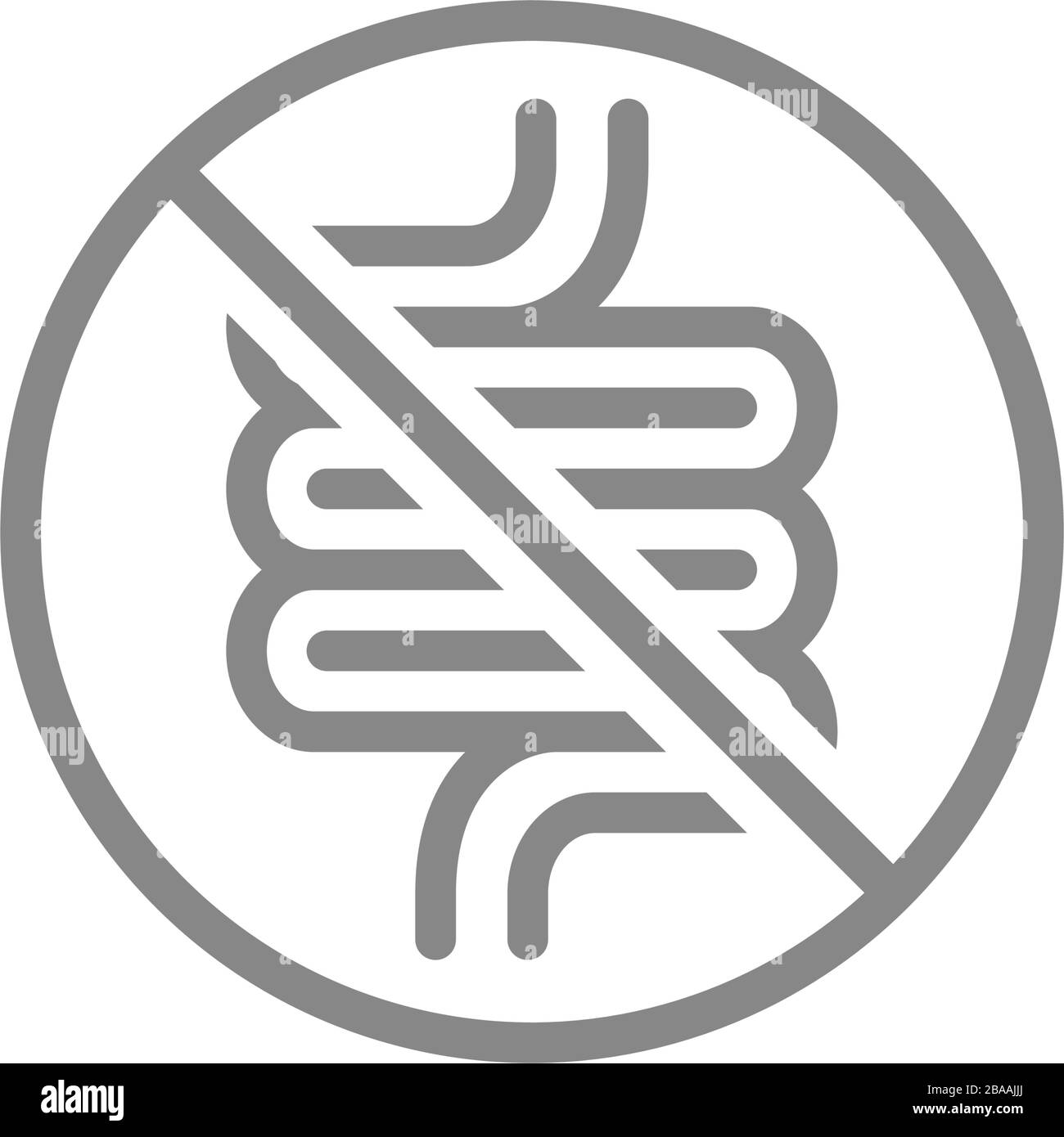 Forbidden sign with a intestine line icon. Amputation internal organ, no intestine, transplant rejection symbol Stock Vector