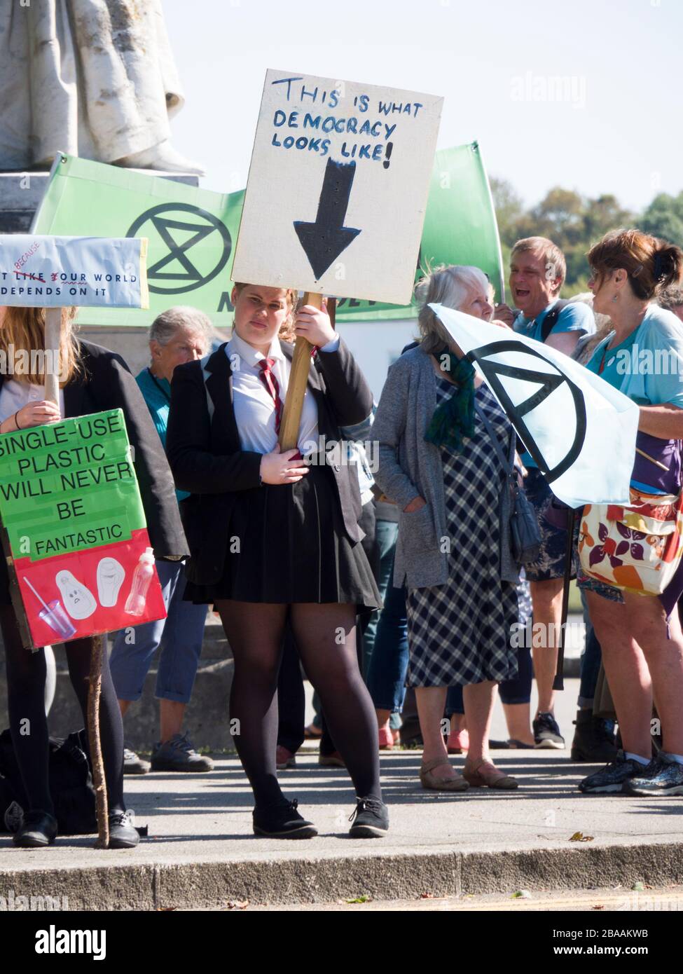 Students climate change protesting, Bideford, North Devon, UK Stock Photo