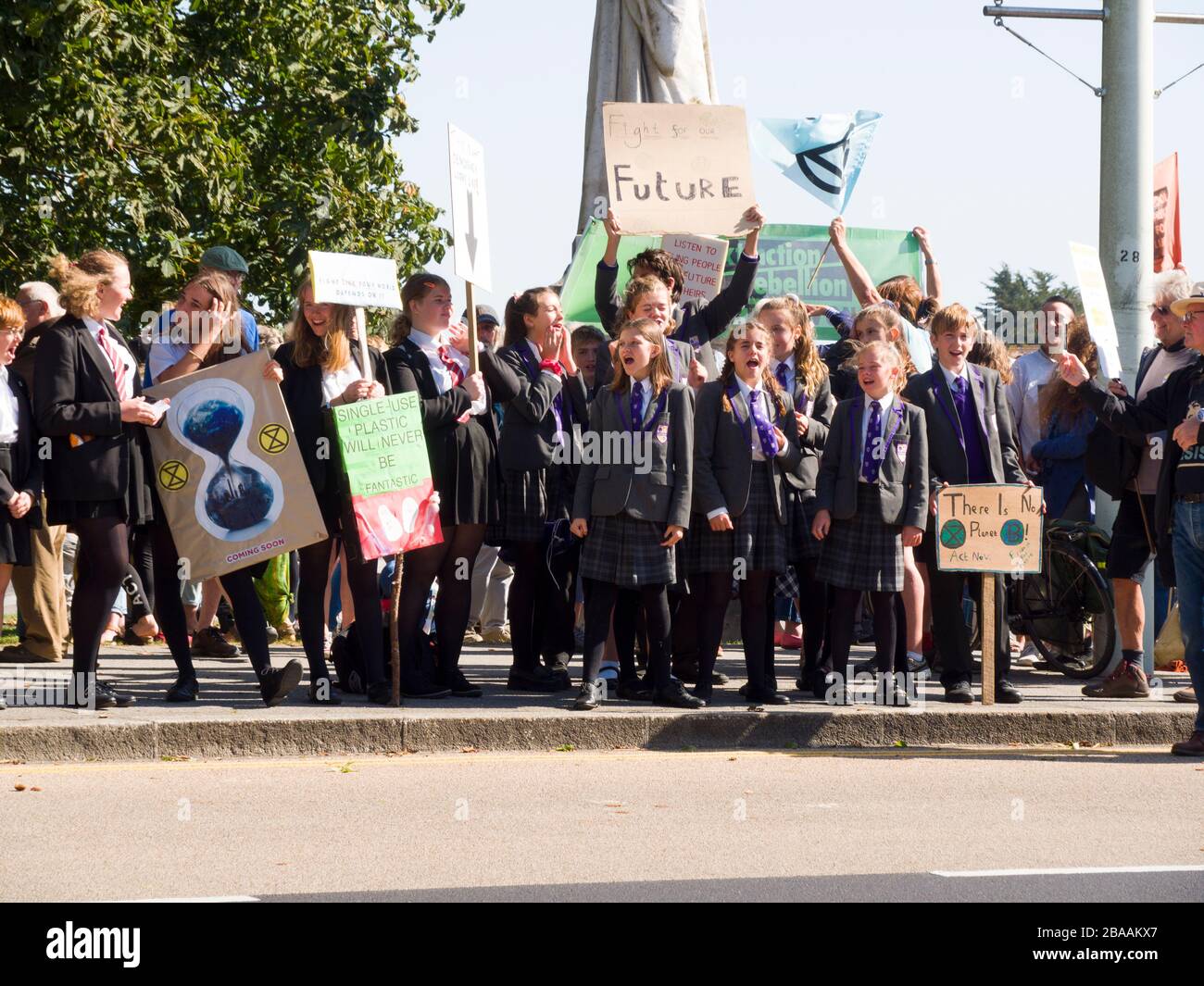 Students from Bideford College protesting about climate change, Bideford, North Devon, UK Stock Photo