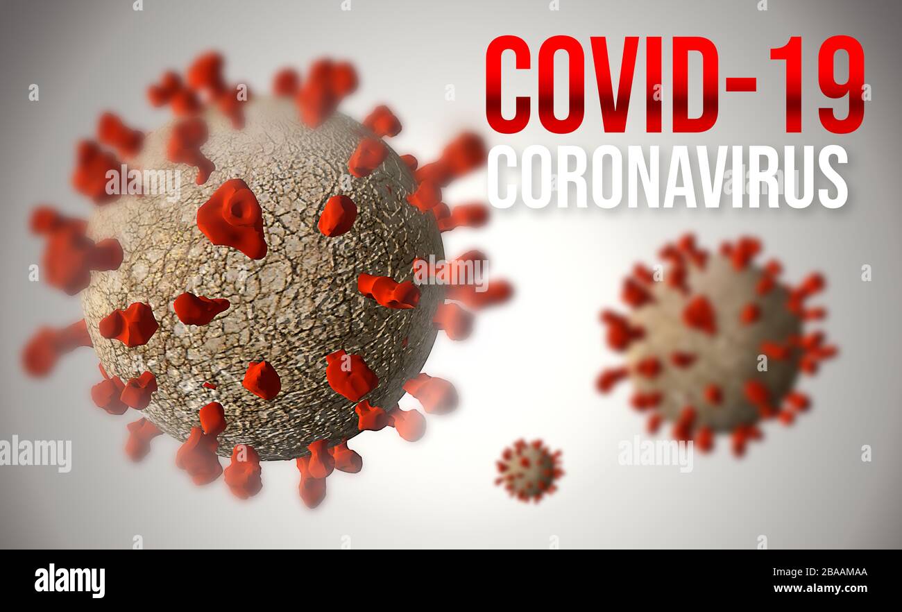 Coronavirus COVID 19 3D Illustration with Red Protein Spikes. Sars COV2 Coronavirus Disease. Stock Photo