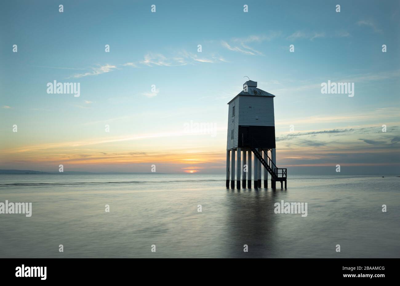 Burnham on Sea Lighthouse at Sunset Stock Photo