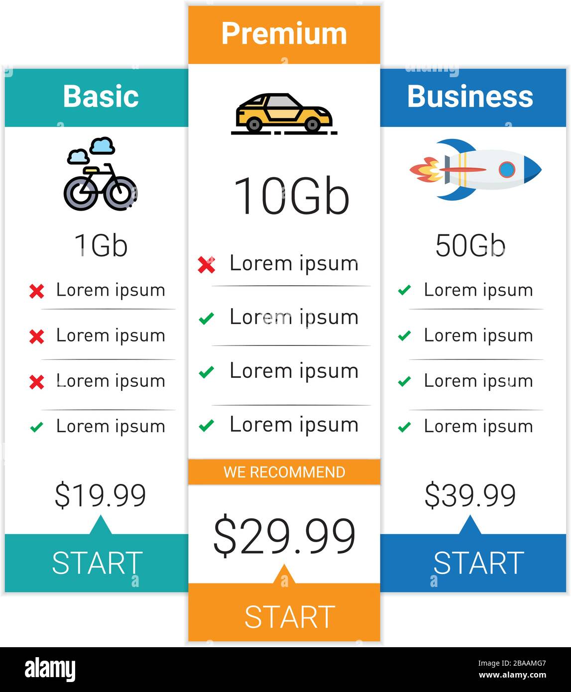 Illustration of price table with steps,heading, creative design vector Stock Vector