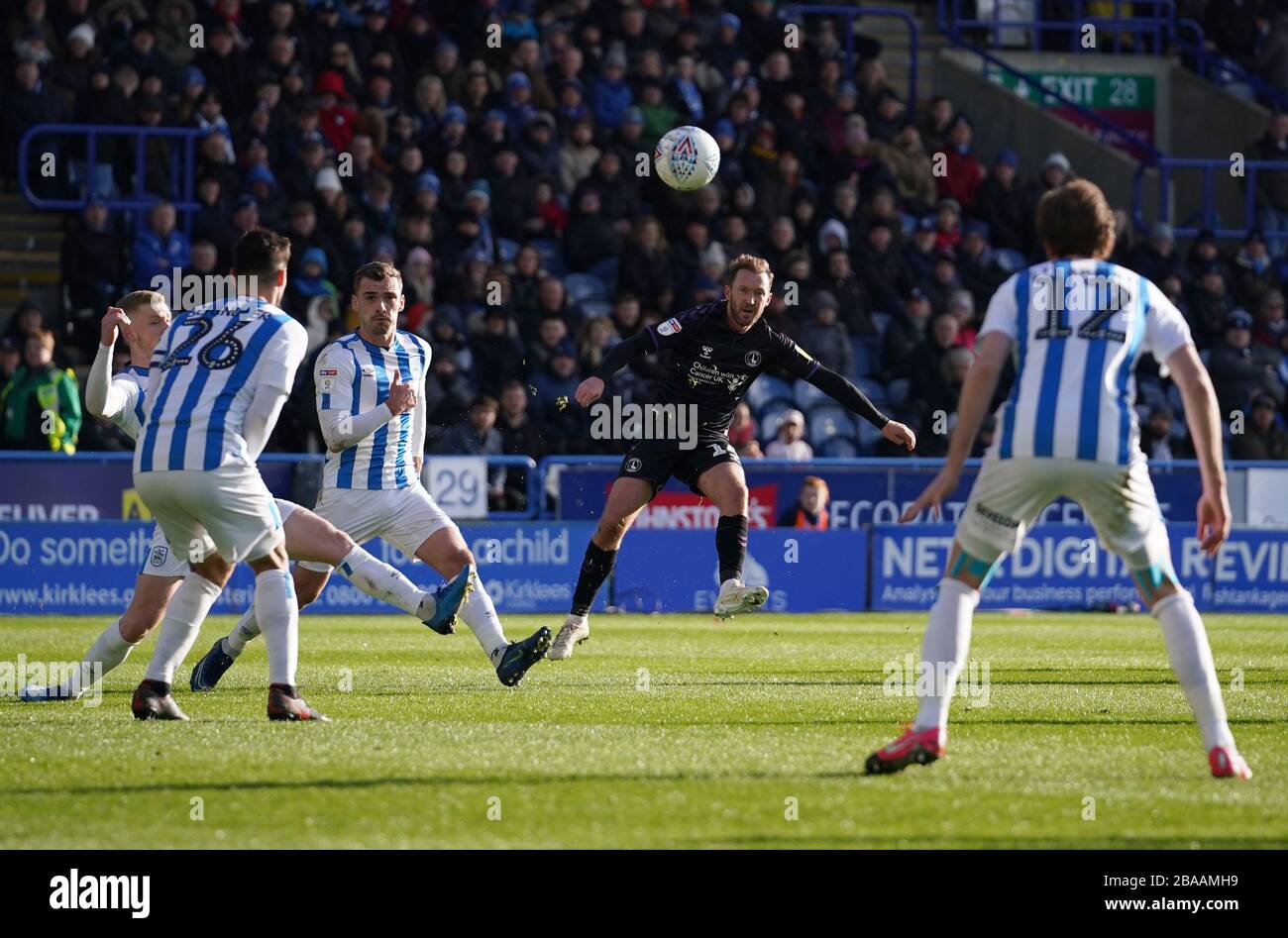 Charlton Athletic's Aiden McGeady sends a shot over the crossbar Stock Photo