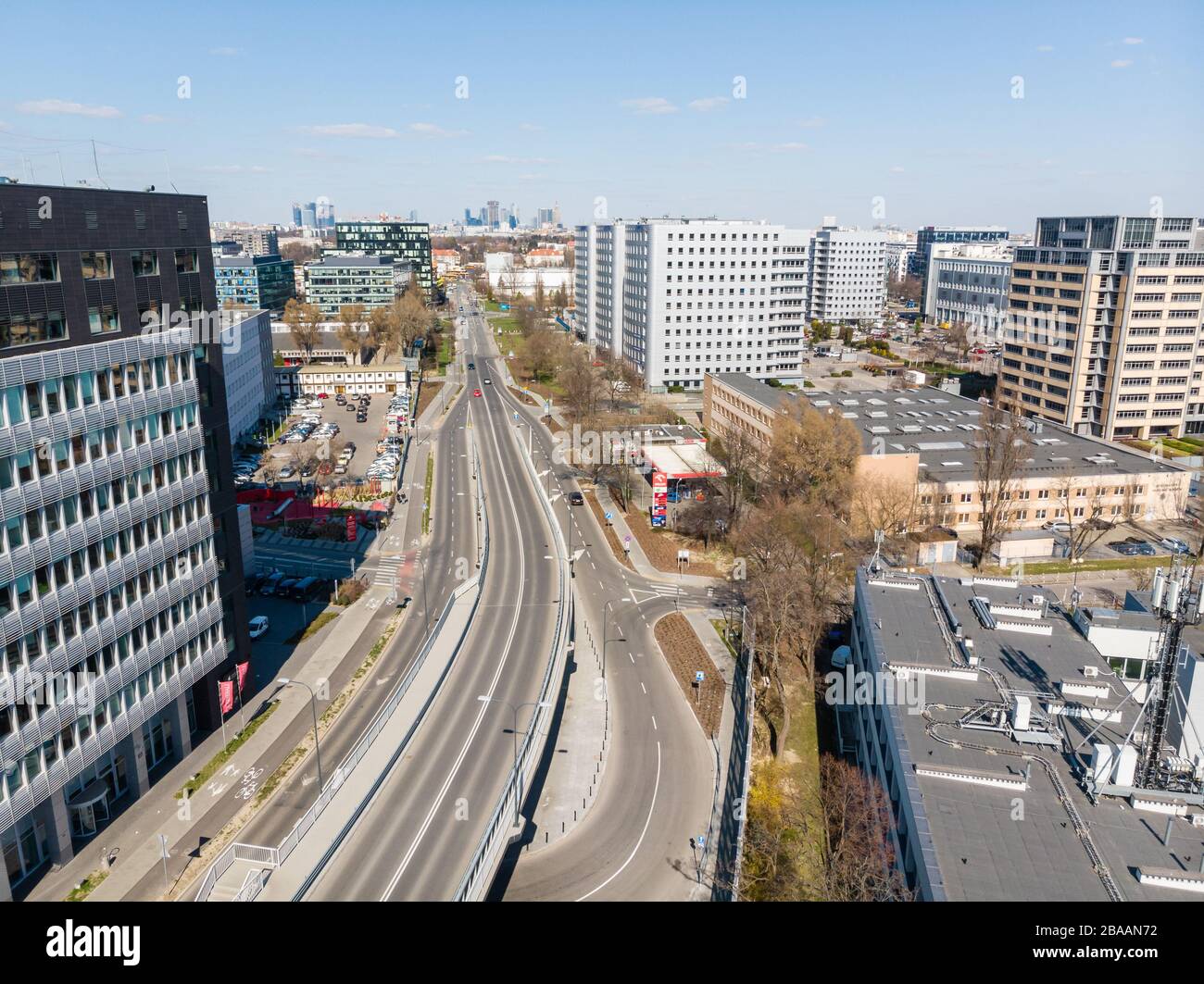 Warsaw, Poland - march 23 2020: empty streets of Warsaw, capial of Poland during coronavirus pandemic Stock Photo