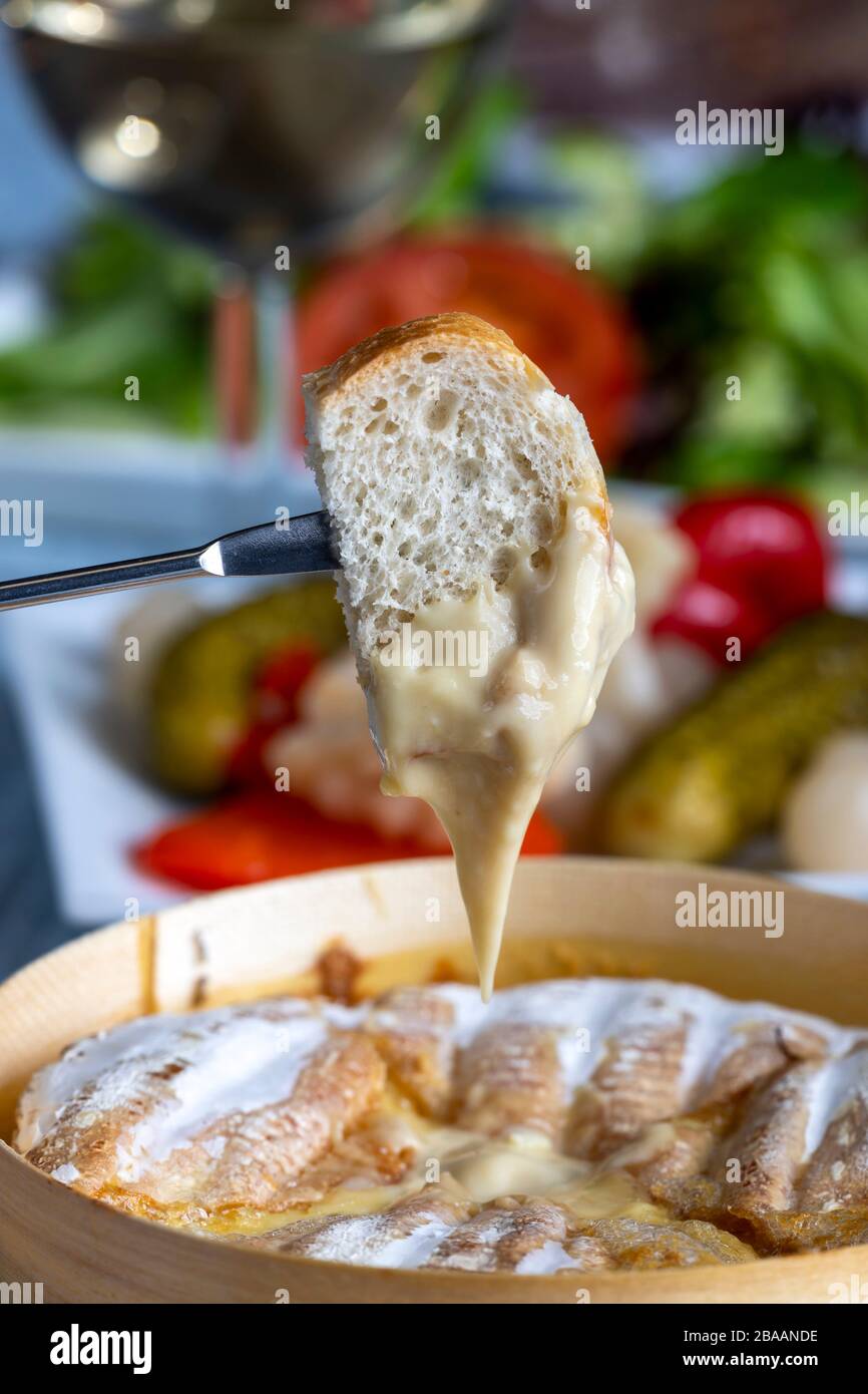 swiss cheese fondue with bread Stock Photo Alamy