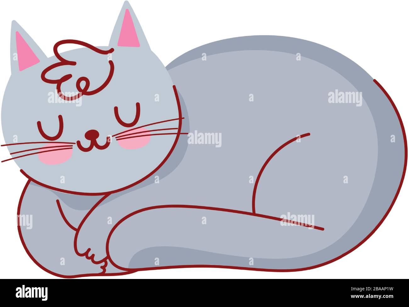 Sleeping Gray Cat Domestic Pet Cartoon Isolated Icon Vector 