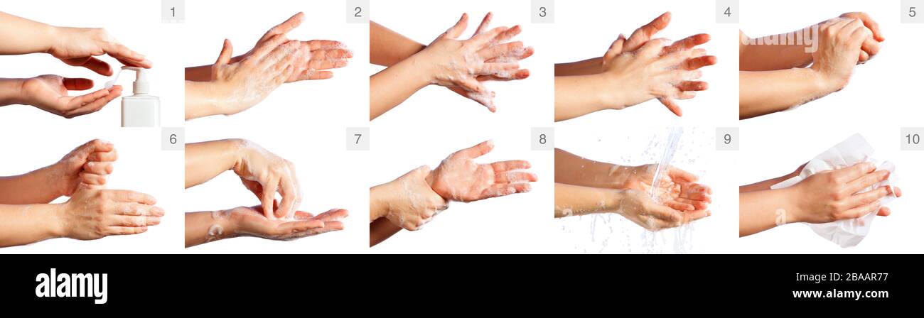 Step By Step Correct Procedure For Hand Washing Stock Photo