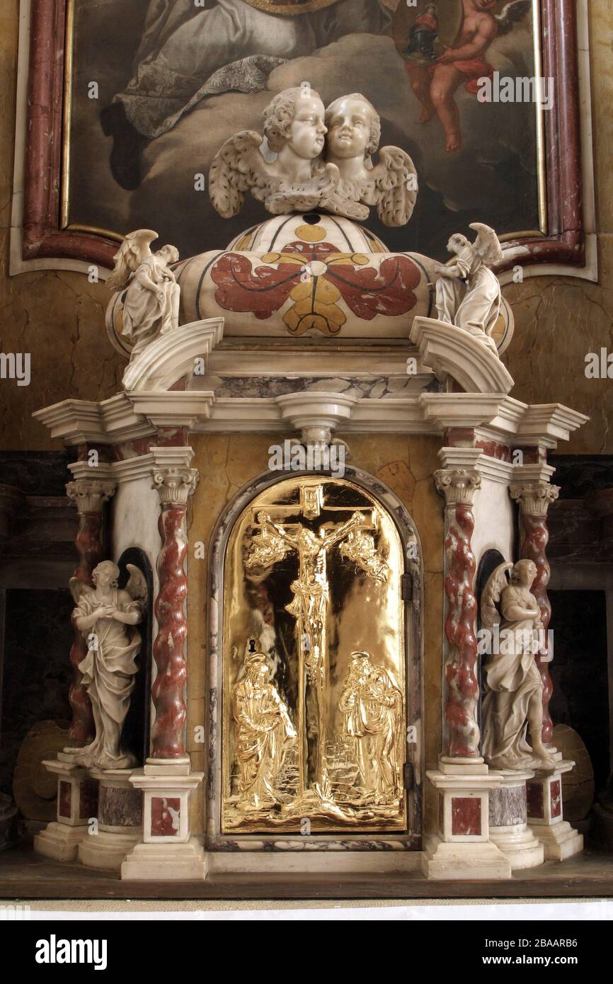 Tabernacle on the altar of Saint Ignatius of Loyola in the Church of Saint Catherine of Alexandria in Zagreb, Croatia Stock Photo