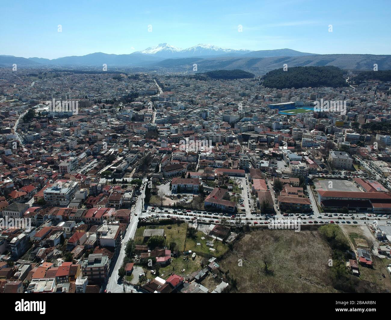 aerial view greek city ioannina and lake pamvotida Stock Photo