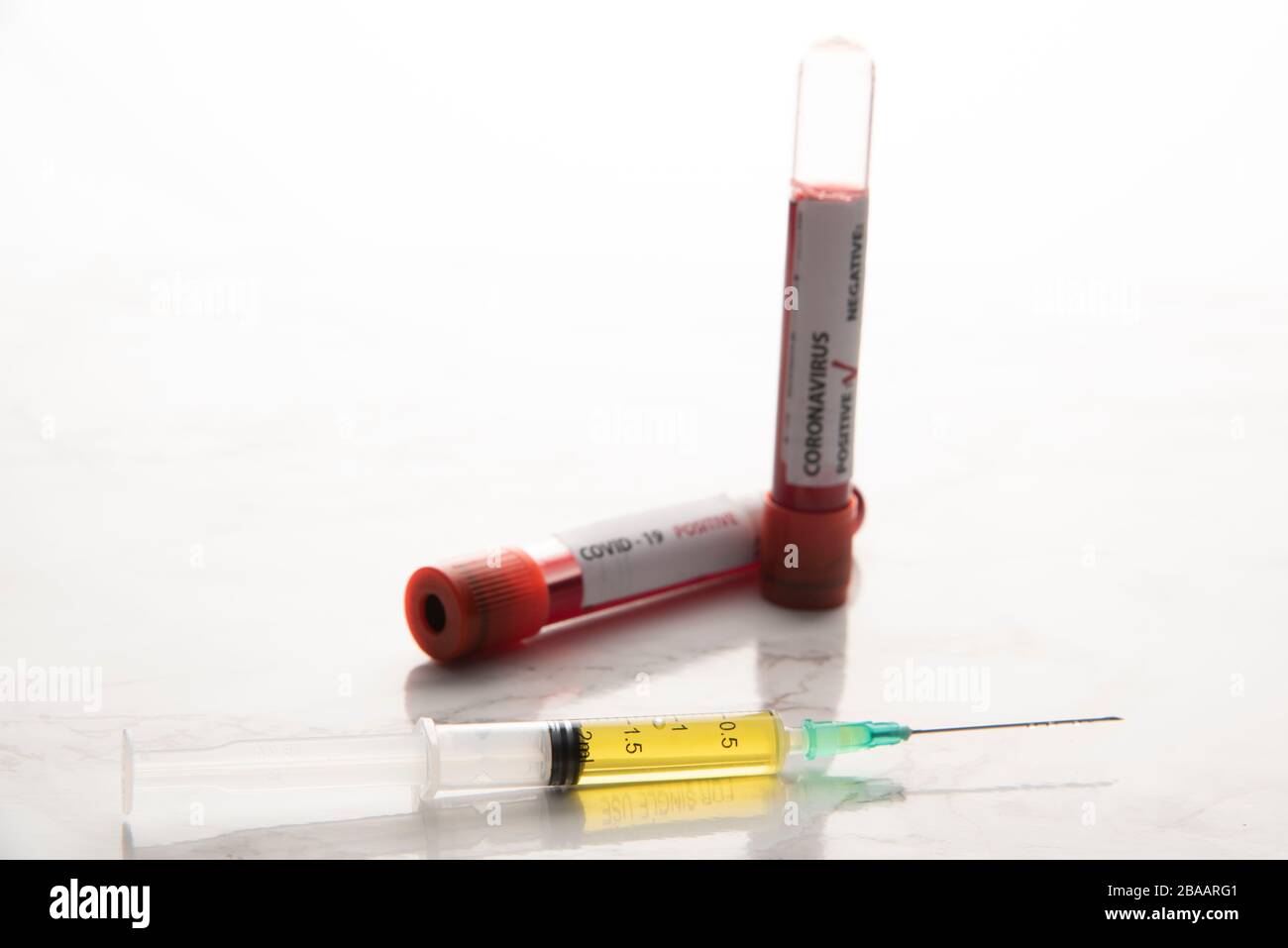 coronavirus covid-19 vaccine with blood samples Stock Photo