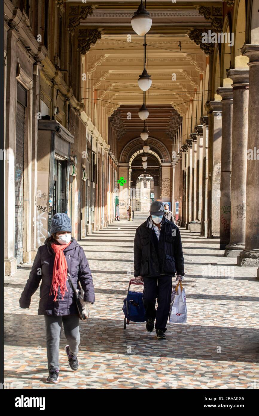 Rome March 25th 2020 Rome during the Coronavirus pandemic. people wear protective masks  in Piazza Vittorio Photo by Elio Castoria Stock Photo