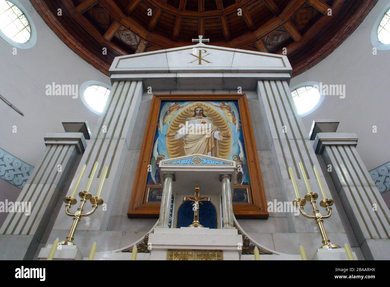 Main altar in the Church of the Sacred Heart of Jesus, Salata in Zagreb, Croatia Stock Photo