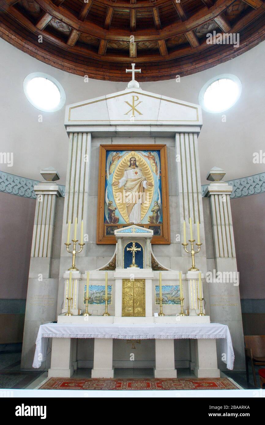 Main altar in the Church of the Sacred Heart of Jesus, Salata in Zagreb, Croatia Stock Photo