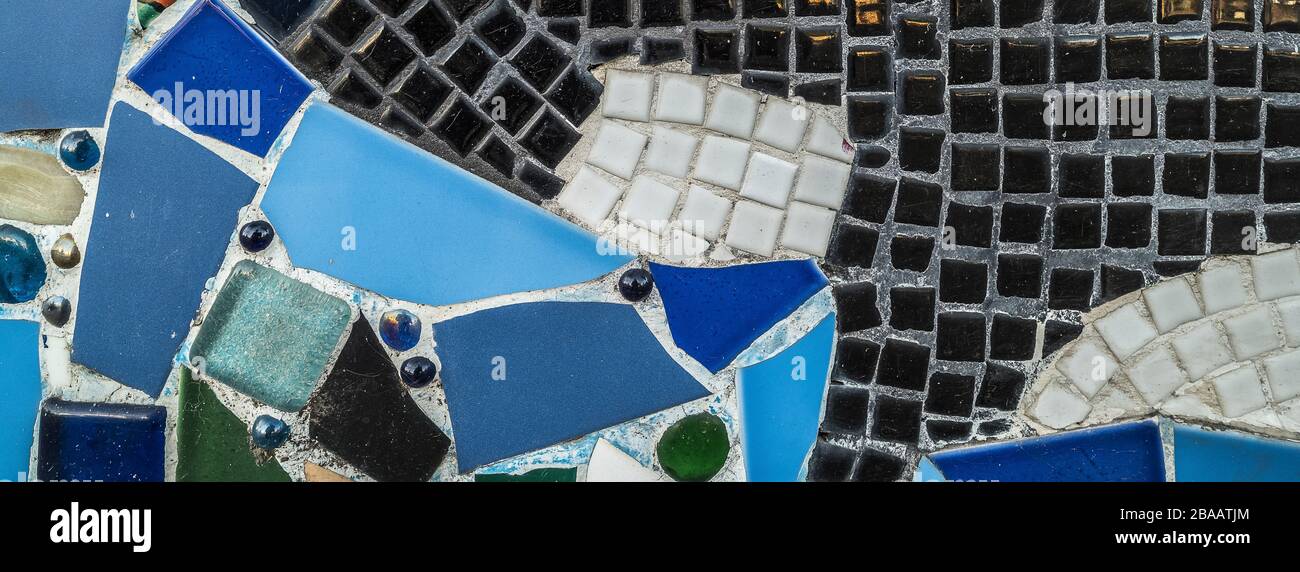 Blue, white and black mosaic tiles Stock Photo