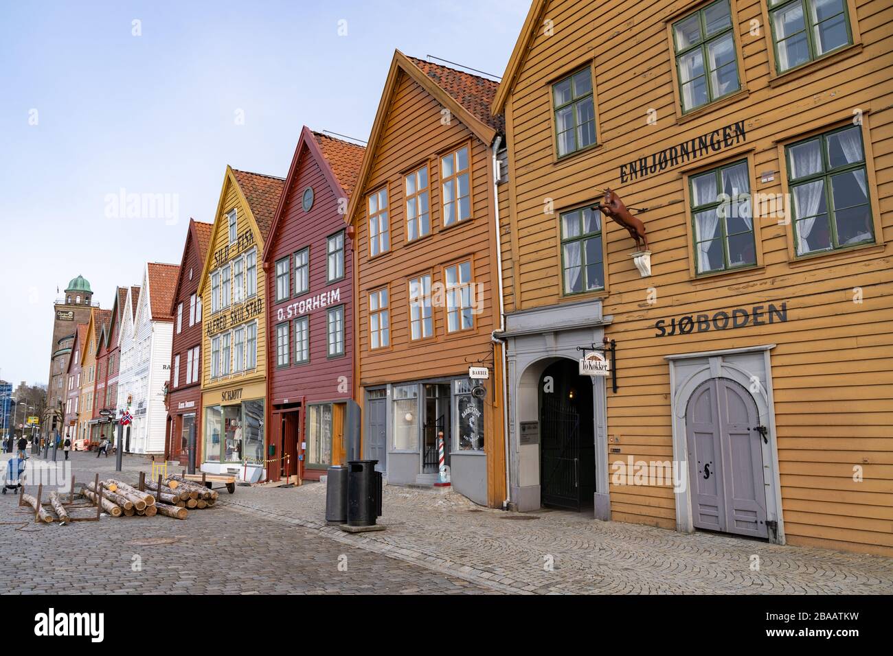 Bergen, Norway. Facades of buildings in Bryggen - Hanseatic wharf. Historic  buildings are a UNESCO World Heritage Site. Stock Photo