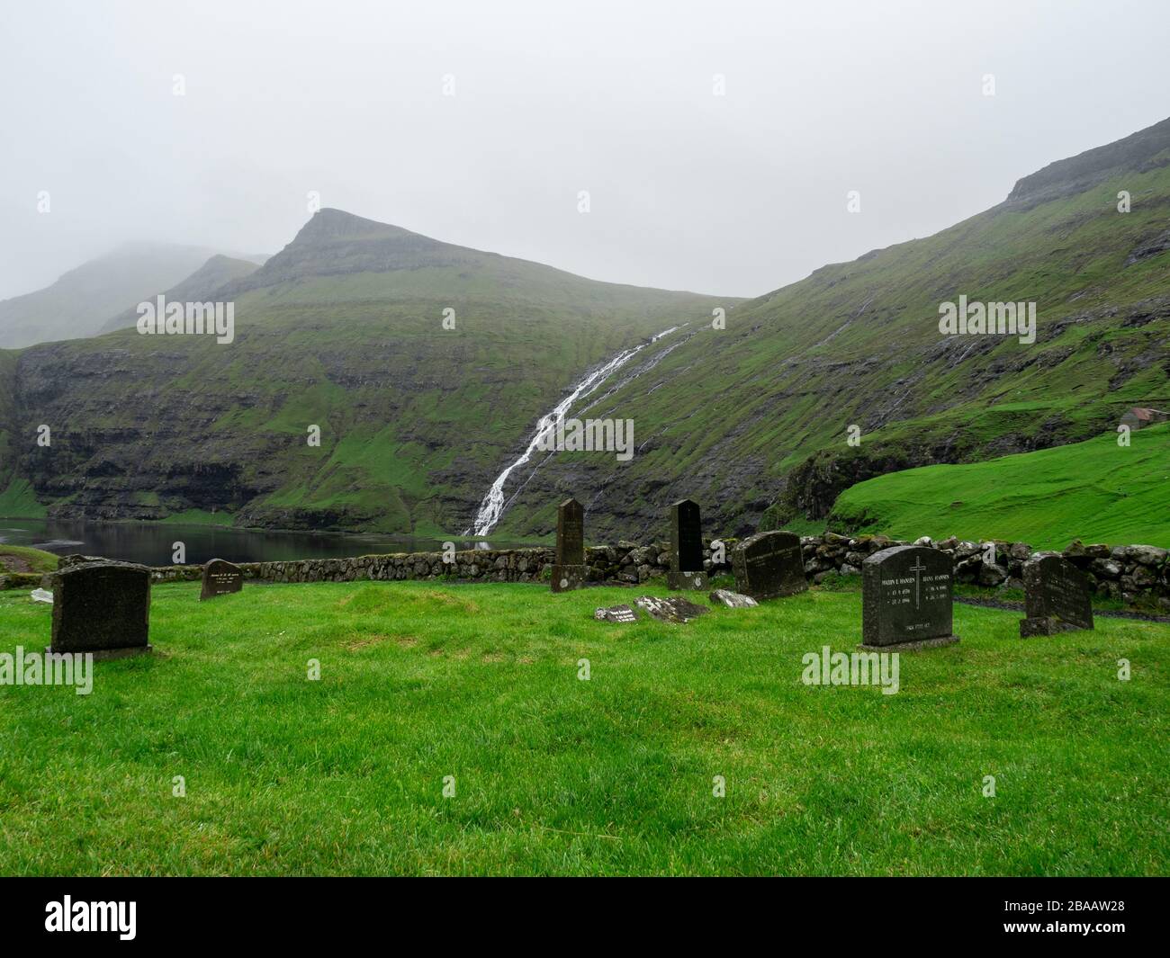 Faroe Islands, Streymoy, Saksun. Old cemetery next to the church. Stock Photo